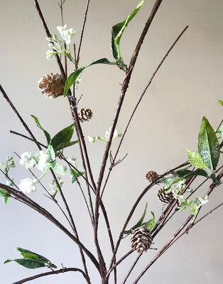 Pinecone Glitter Branch With Green Berries