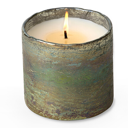 Himalayan Candle Artisan Glass Mossy Green Orange Grove