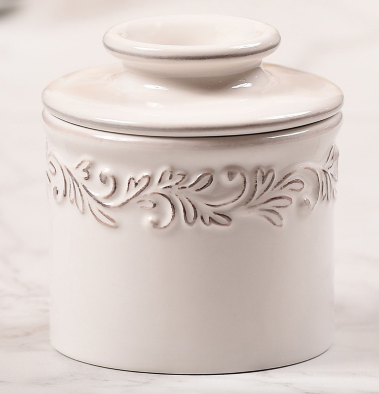 Butter Bell Crock Antique White Linen