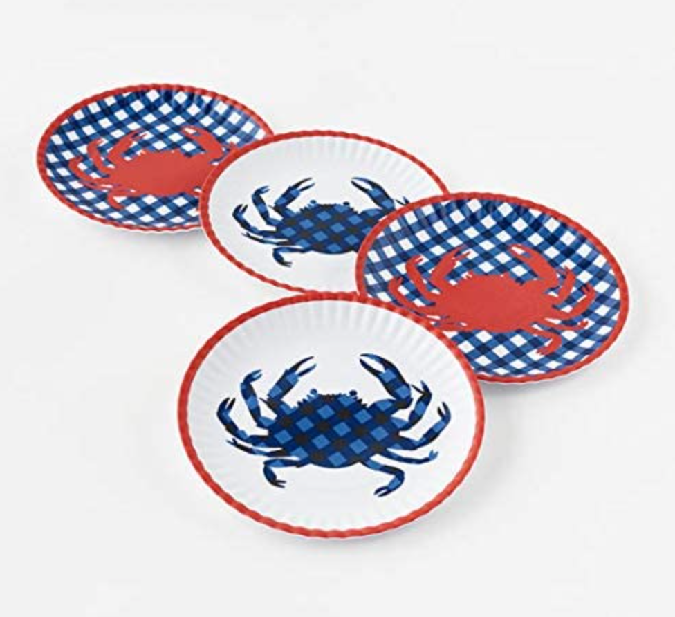 Set Of 4 Crab Paper Melamine Plates 9"