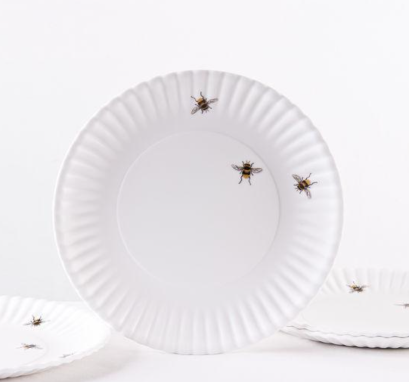 Set Of 4 Bee Paper Melamine Plates 9&quot;
