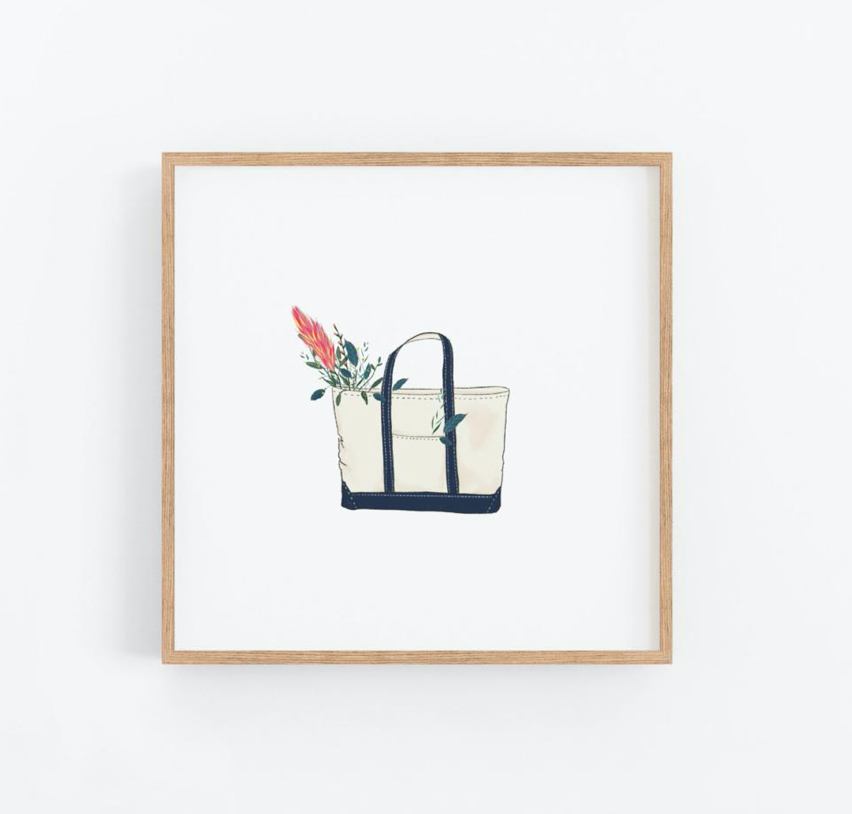 Unframed Tote Bag With Flowers Print 12x12