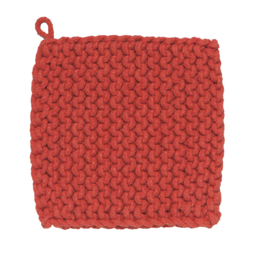 Hand Knit Cotton Potholder Trivet Clay