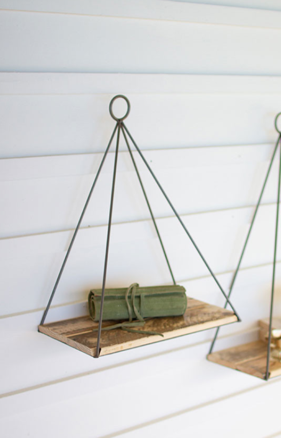 Metal And Recycled Wood Triangle Shelf Small