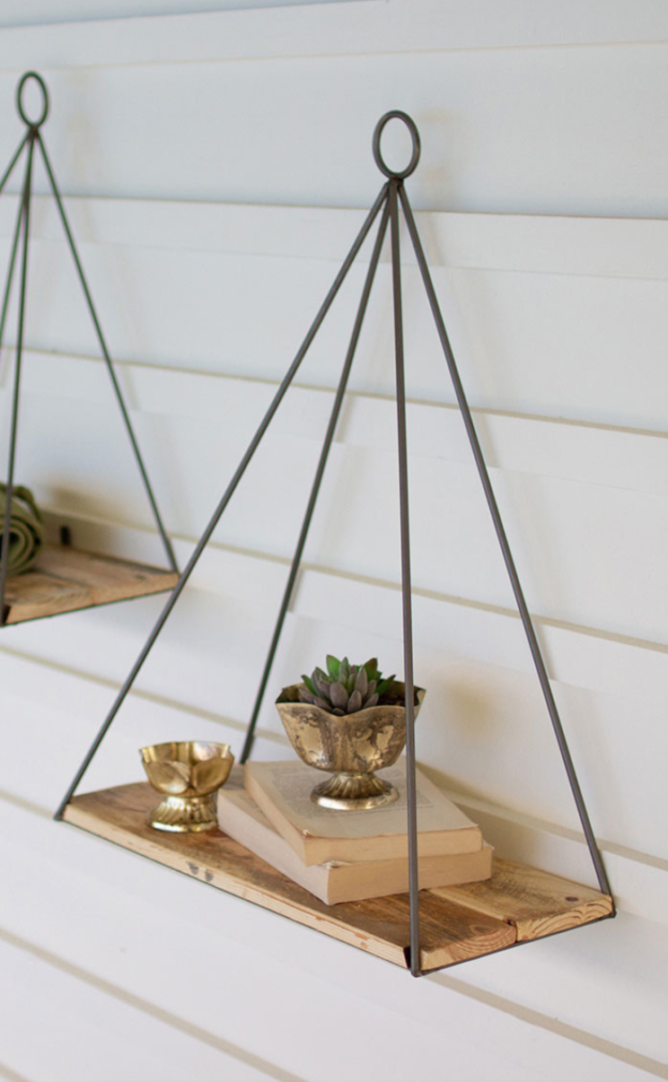 Metal And Recycled Wood Triangle Shelf Large