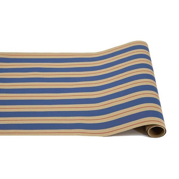 Table Runner Paper Kraft Navy &amp; Red Stripe 20&quot;x 25&#39;