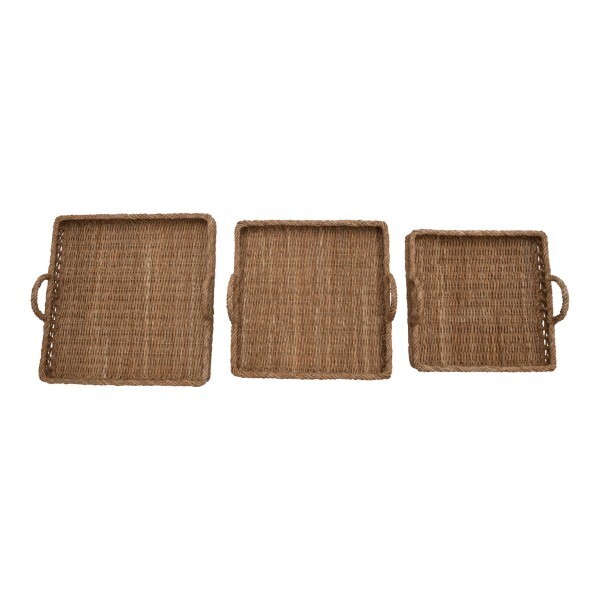 Square Rattan Basket Tray With Handles 17&quot;X17&quot;