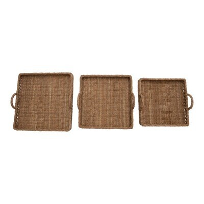 Square Rattan Basket Tray With Handles 17"X17"