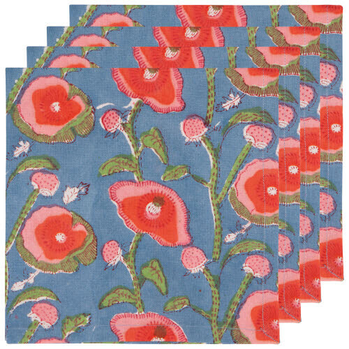 Napkin Set Block Print Poppy