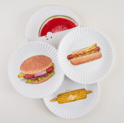 Set Of 4 Picnic Paper Melamine Plates 9&quot;