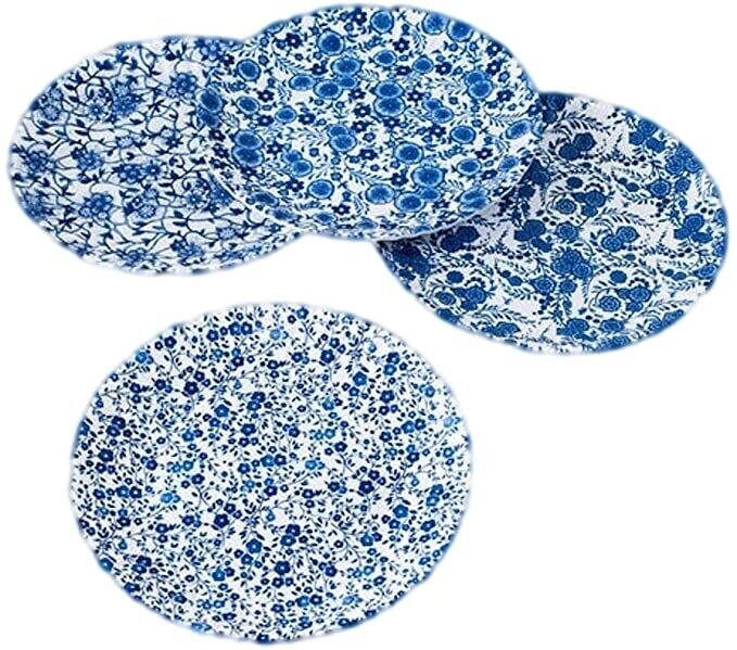 Set Of 4 Blue And White Paper Melamine Plates 9"