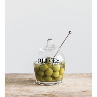 Glass Olive Jar with Stainless Steel Spoon