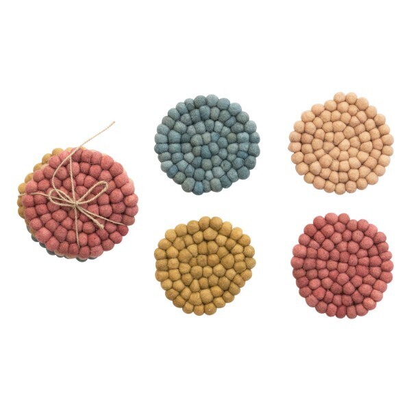 Wool Felt Coaster Set Blue/Beige/Green