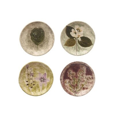 Round Stoneware Plate Green W/ Purple Flowers 6"