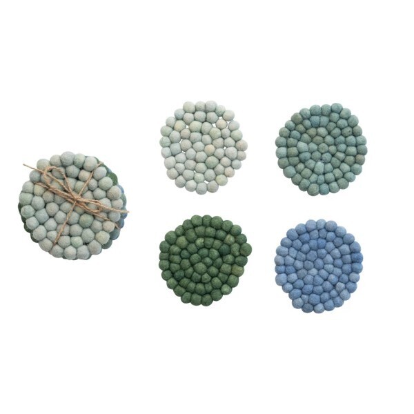 Wool Felt Coaster Set Blue Tones