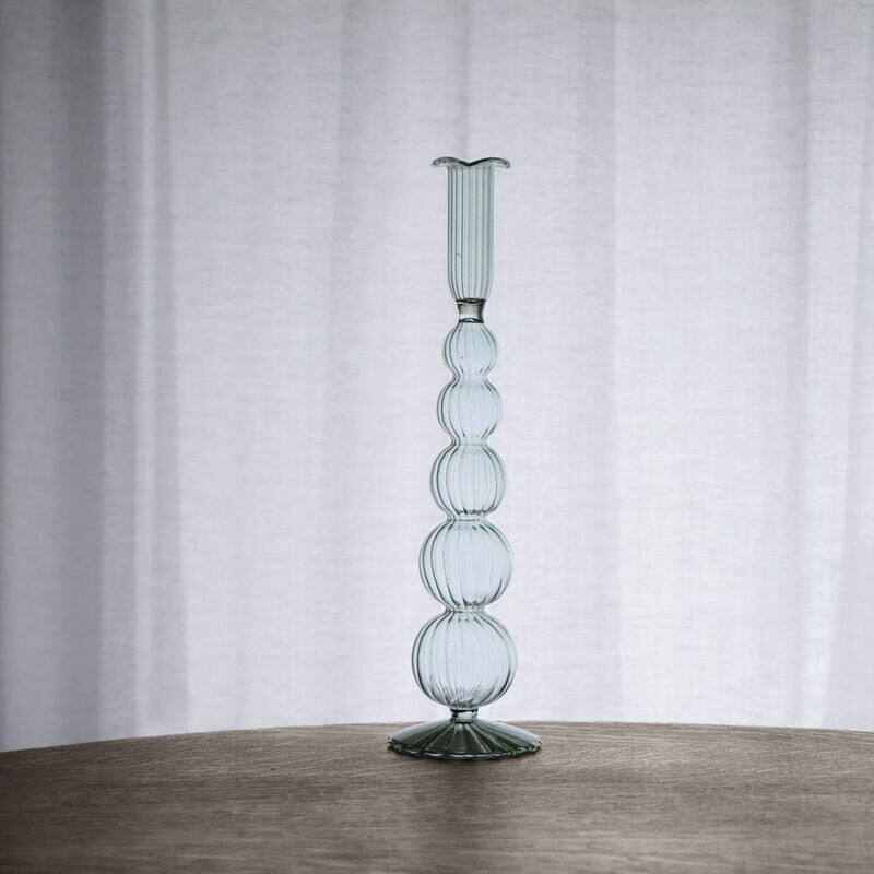 Light Green Glass Candlestick Holder  Cambridge Olivia 12&quot; FINAL SALE
