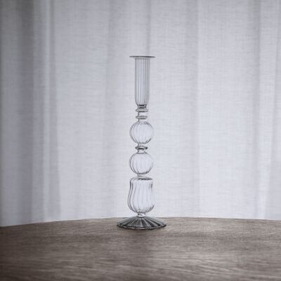 Clear Glass Candlestick Holder Emma 10.5&quot;