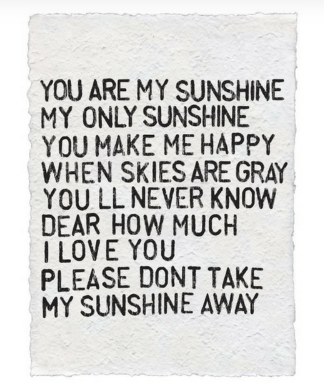Handmade Paper Print You Are My Sunshine