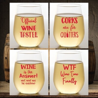 Shatterproof Wine Glasses Wine Sayings 4 Pk.