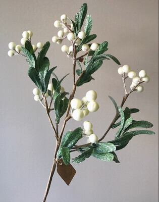 Faux White Berry & Leaf Branch 23"