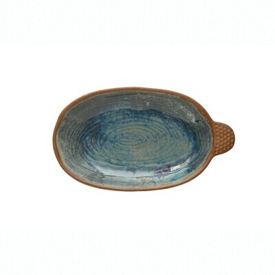 Oval Ceramic Blue And Brown Glazed Plate Stoneware