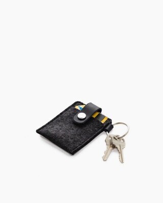 Key Card Case Felted Charcoal With Black Leather