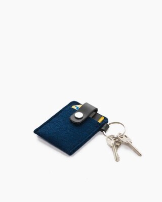 Key Card Case Felted Marine With Black Leather