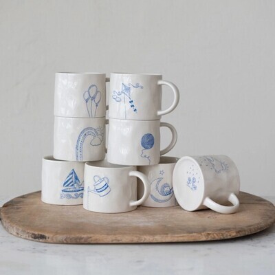 White Mug With Blue Watering Can Final Sale