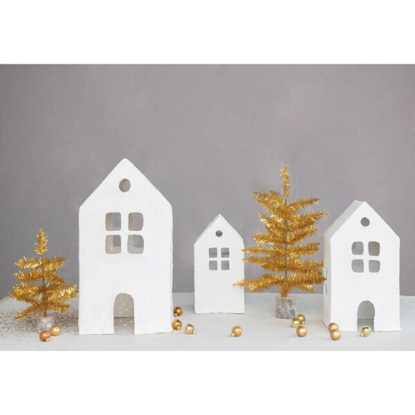 Handmade Paper Mache House Large White
