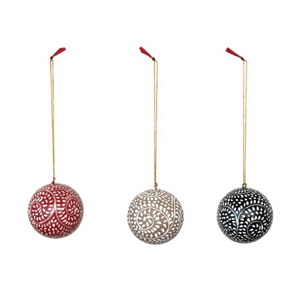 Hand Painted Paper Mache Ball Ornament Black And White