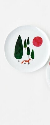 Winter Forest With Fox Melamine Plate 9"