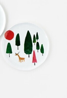 Winter Forest With Reindeer Melamine Plate 9"