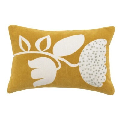 Pillow Cotton Velvet Lumbar With Embroidered Flower