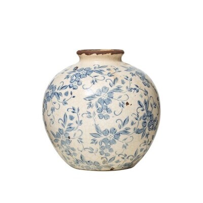 Terracotta Vase 8&quot; Round Blue