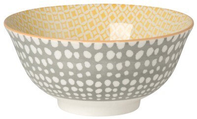 Bowl 6" Gray Dots And Yellow Pattern