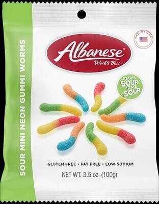 12 Flavor Mini Sour Gummi Worms Green Bag