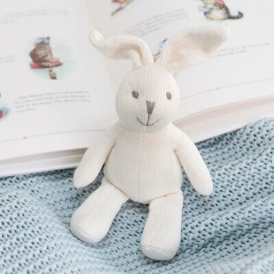 Hand Knitted Organic Cotton Rattle White Bunny Baby