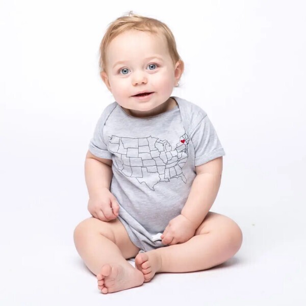 Baby Onesie Map Heather Grey 6/12 Months Final Sale