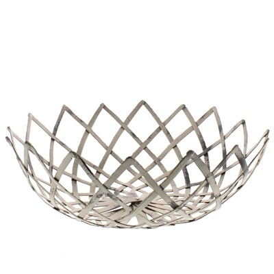 Rustic Woven Metal Bowl In Antique White Large