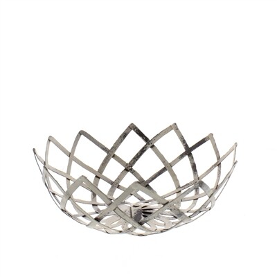 Rustic Woven Metal Bowl In Antique White Small