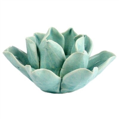 Lotus Tea Light Holder In Teal Handmade