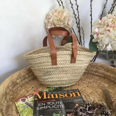 French Basket With Adjustable Leather Handles Small
