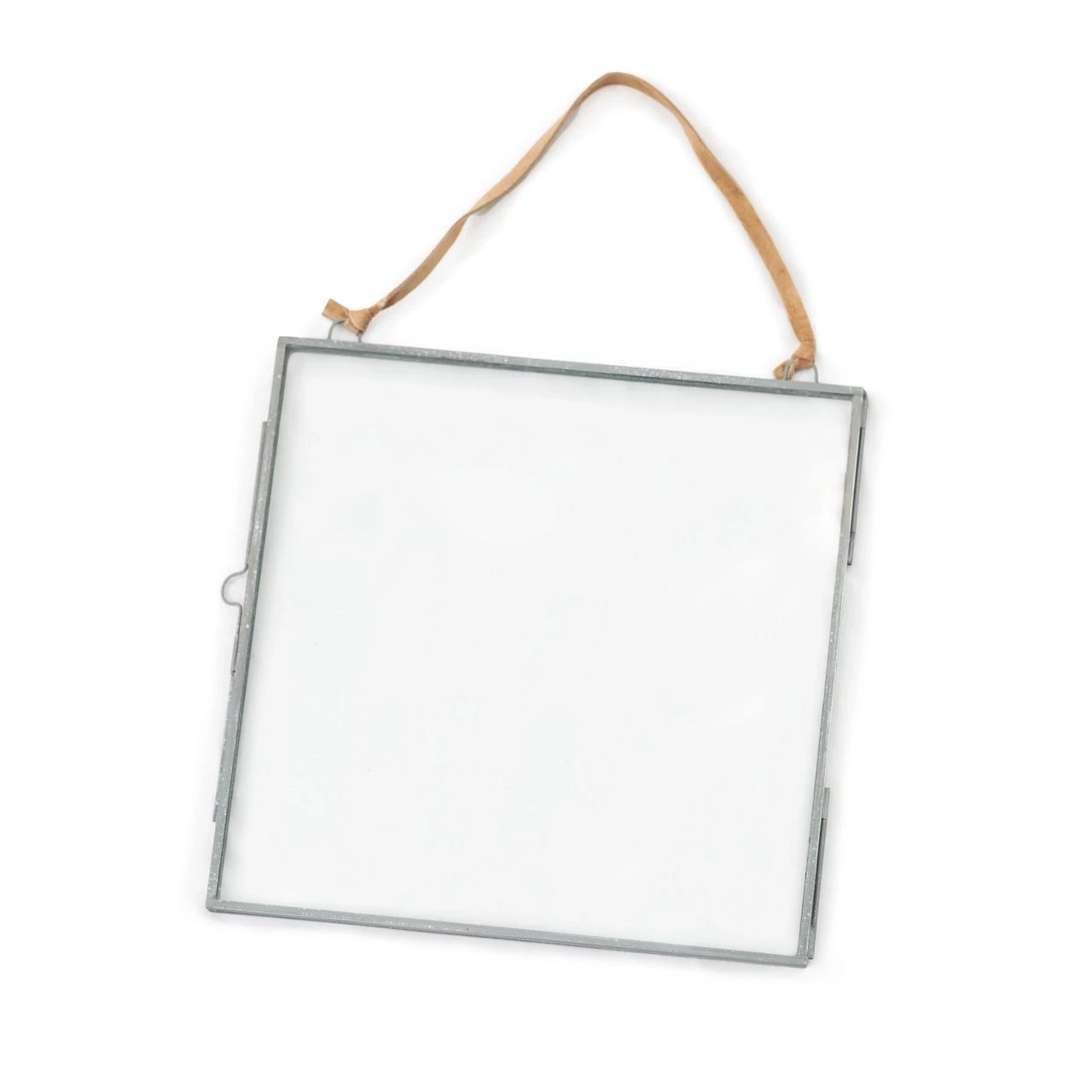 Hanging Glass &amp; Metal Photo Frame With Brown Suede Handle 10&quot;x10&quot;