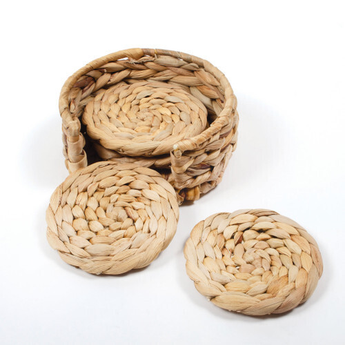 Set Of 4 Woven Coasters And Woven Holder