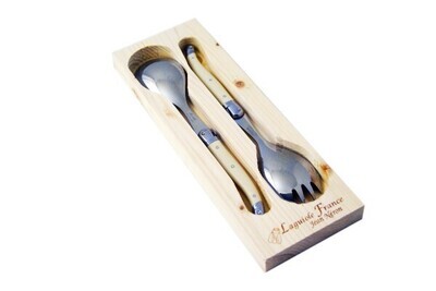 Laguiole Salad Set With Ivory Handles In Wooden Box