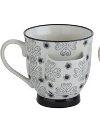 Ceramic Mug With Tea Bag Holder Black And Navy Pattern