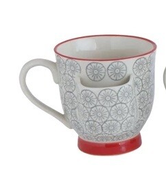 Ceramic Mug With Tea Bag Holder Grey Floral Pattern