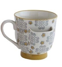 Ceramic Mug With Tea Bag Holder Yellow And Grey Pattern