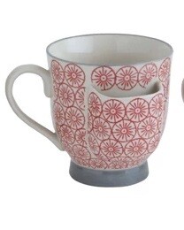 Ceramic Mug With Tea Bag Holder Red Floral Patern