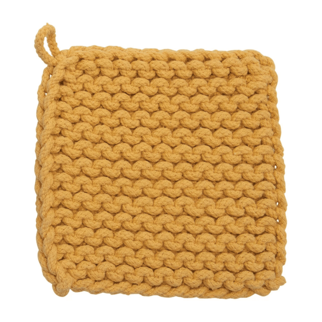 Hand Knit Cotton Potholder Trivet Mustard